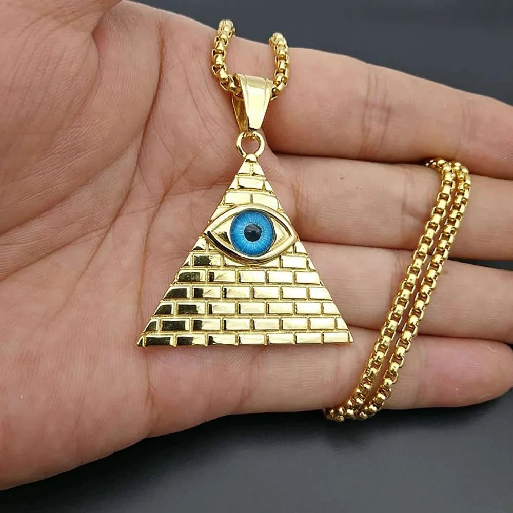 Mystic Pyramid Eye of Providence Necklace Ancient Egyptian Jewelry Amulet