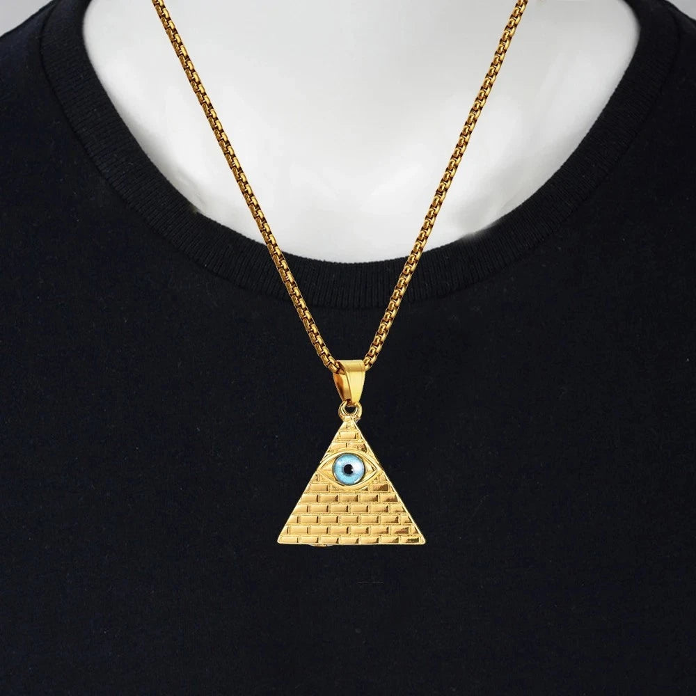 Mystic Pyramid Eye of Providence Necklace Ancient Egyptian Jewelry Amulet