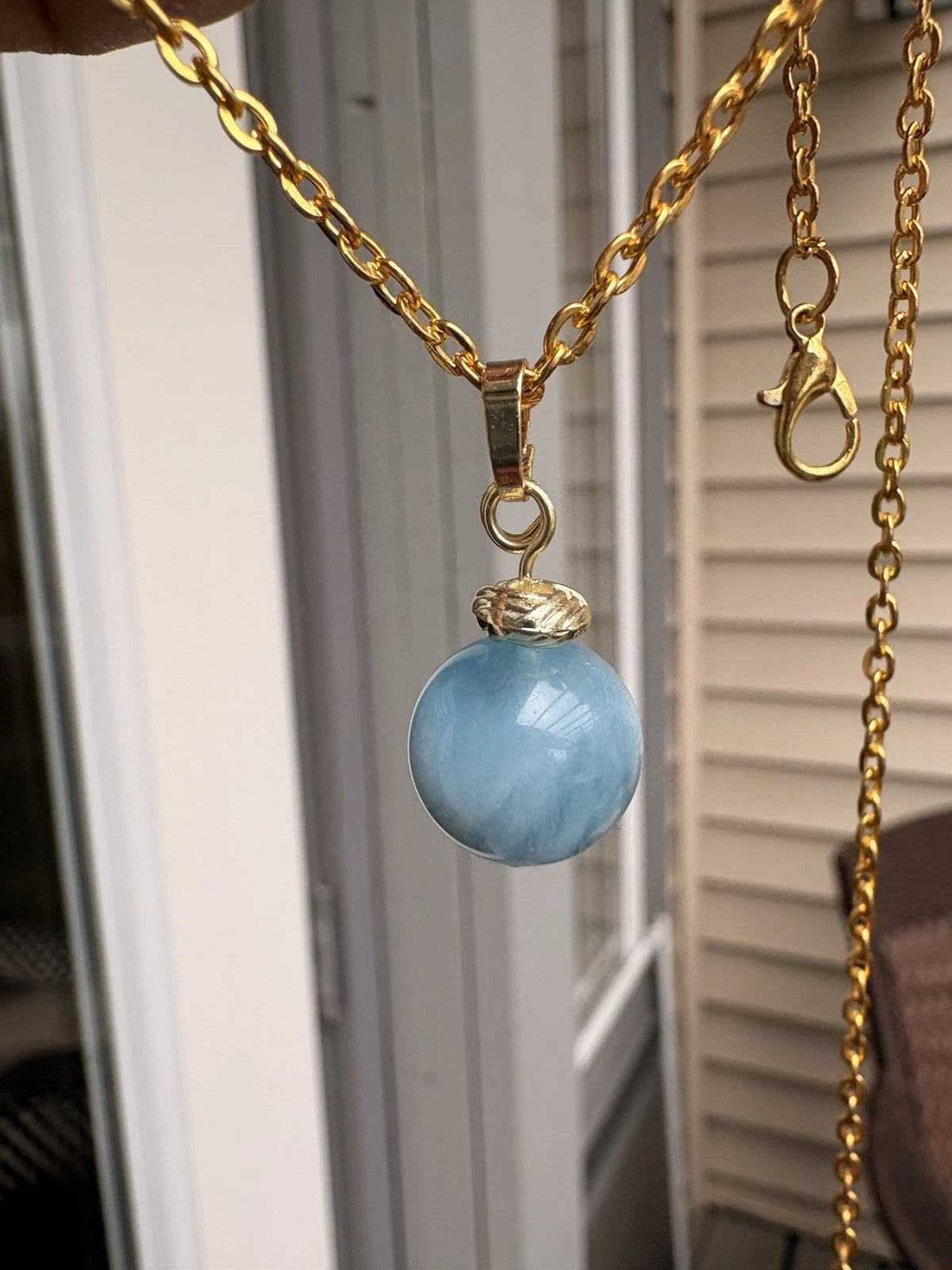 Genuine Aquamarine Gold Necklace. Blue gemstone pendant. Handmade jewelry.