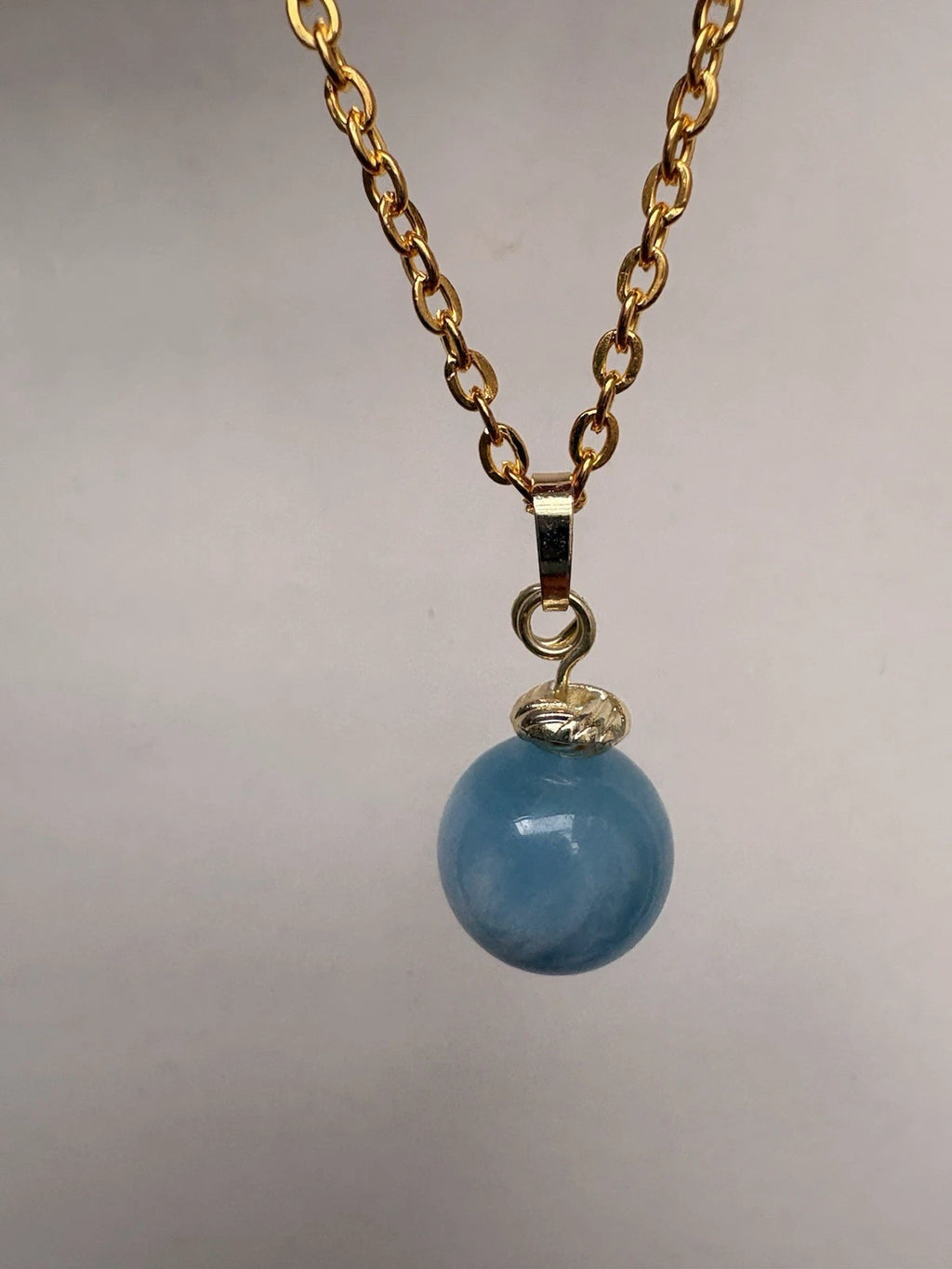 Genuine Aquamarine Gold Necklace. Blue gemstone pendant. Handmade jewelry.