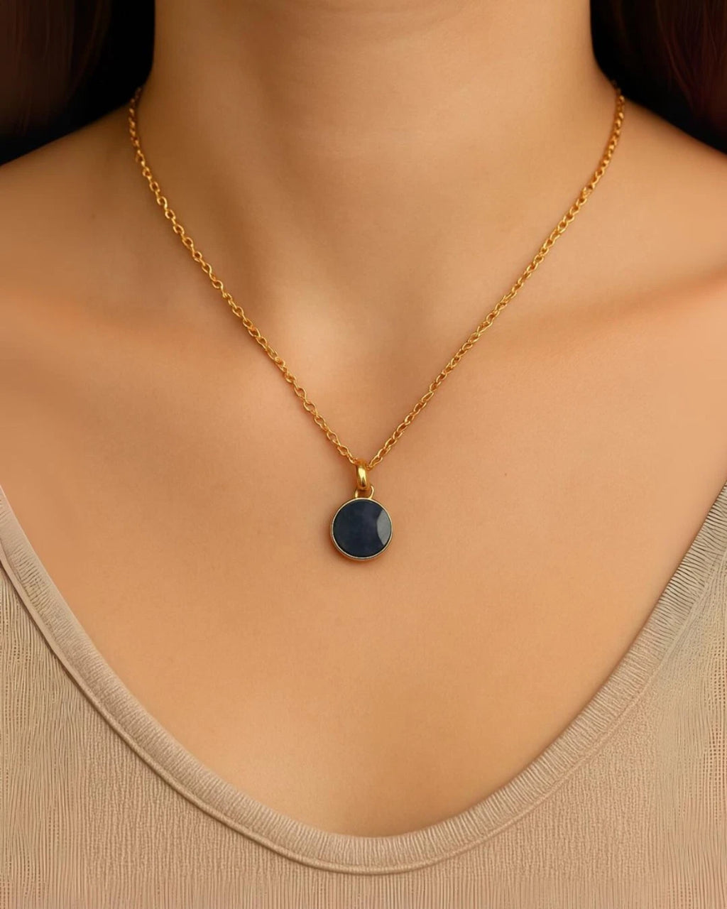 Natural Blue Sapphire Pendant 10K 14K Solid Gold September Birthstone Gift